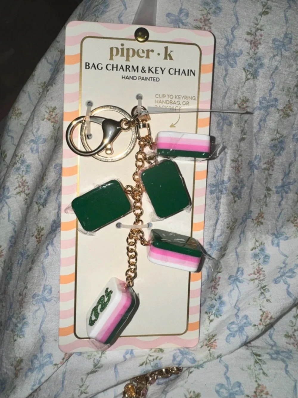 Piper Gold-Tone Mahjong Tile Key & Card Holder Charm - Pink, Green, Blue & White